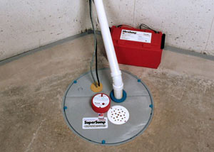 A sump pump system with a battery backup system installed in Rensselaer
