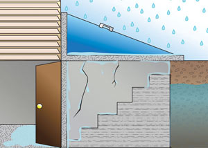 Drawing of a hatchway entrance leaking.