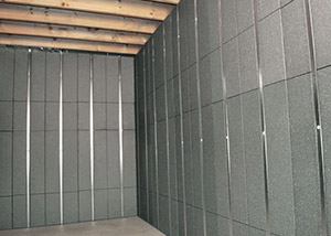 SilverGlo™ insulation and metal studs making up our Basement to Beautiful panels.  Installed in Goshen.